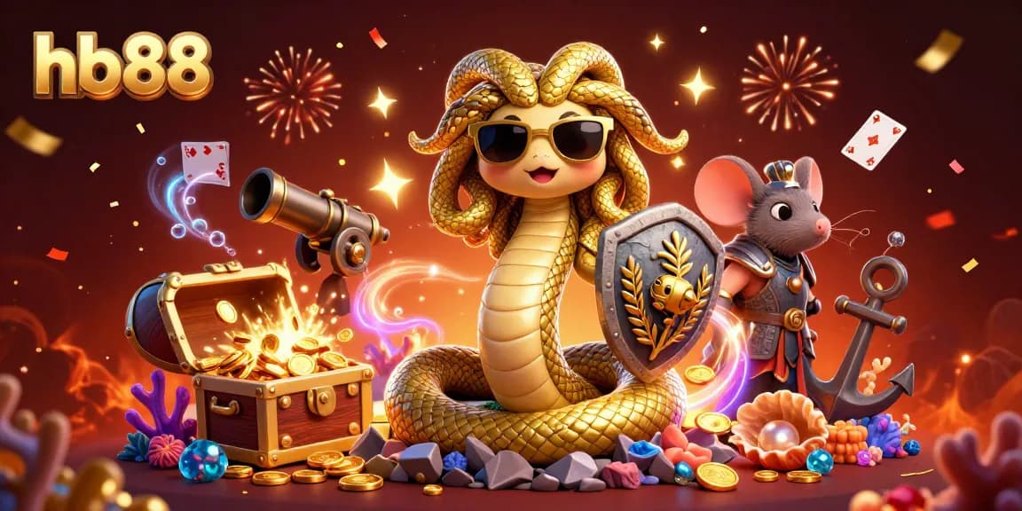 Play and win at hb88 with a fun 3D illustration of unique characters and vibrant casino elements.