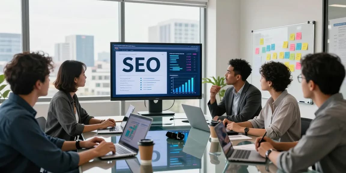 SEO Agency Johannesburg's team collaborating on digital marketing strategies in modern office.