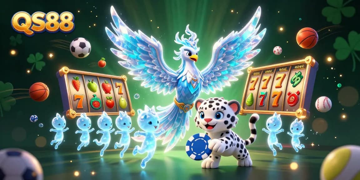 Engage with the enchanting QS88 gaming world, featuring an ice phoenix and dynamic slot elements.