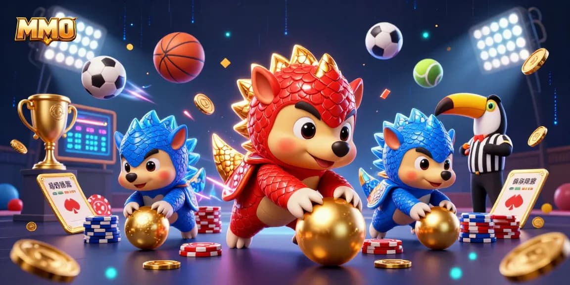 Experience the excitement of MMOO with rival pangolins in a lively 3D casino scene.