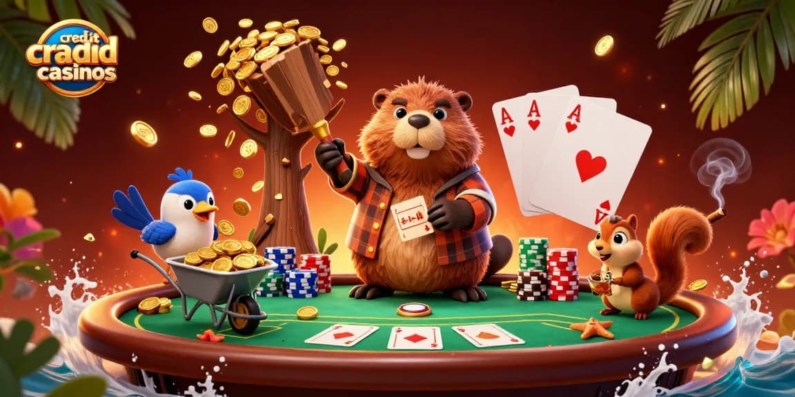 Engage with credit card casinos through an ultra-detailed animation of joyful cartoon characters in a vibrant casino scene.