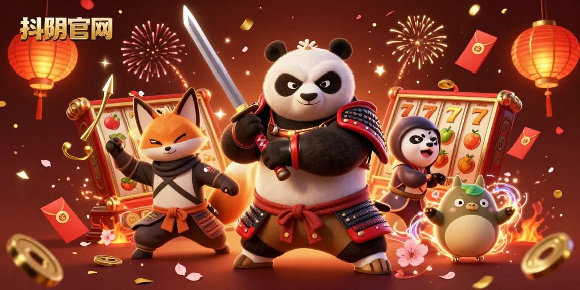 Engage with 抖阴官网's vibrant slot gaming experience featuring a samurai panda and dynamic elements.