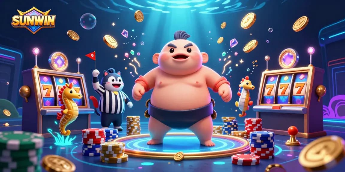 SUNWIN offers a fun gambling experience with cartoon characters in a vibrant underwater casino scene.