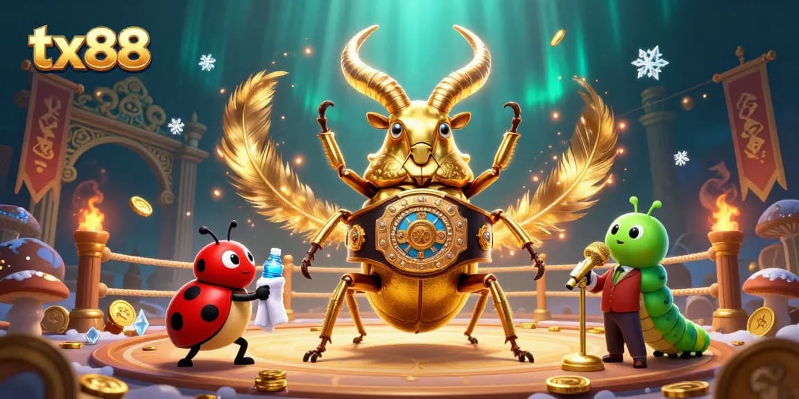 Engage with tx88 in a vibrant casino showdown featuring a golden beetle and dynamic betting elements.