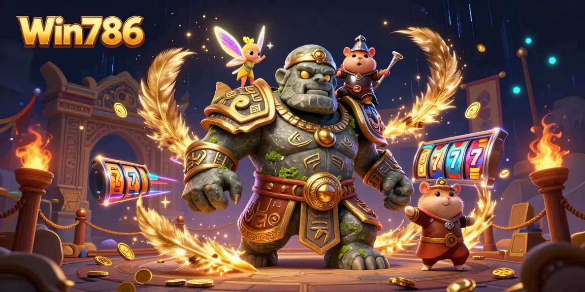 Win786 showcases dynamic 3D characters celebrating big wins at an exciting casino.