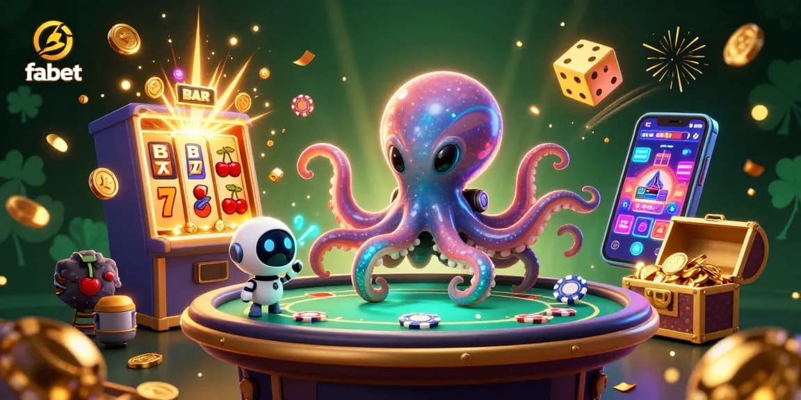 Play fabet with thrilling 3D visuals featuring an alien octopus and casino elements.