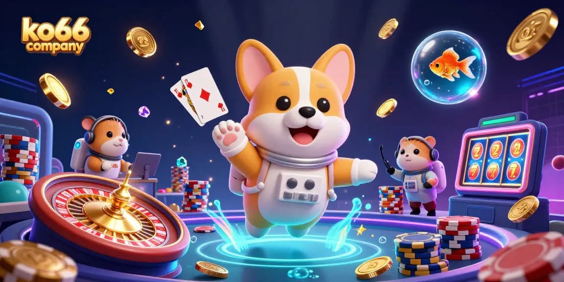 Play to win at ko66 company in an ultra-detailed space casino scene with vibrant activity and characters.