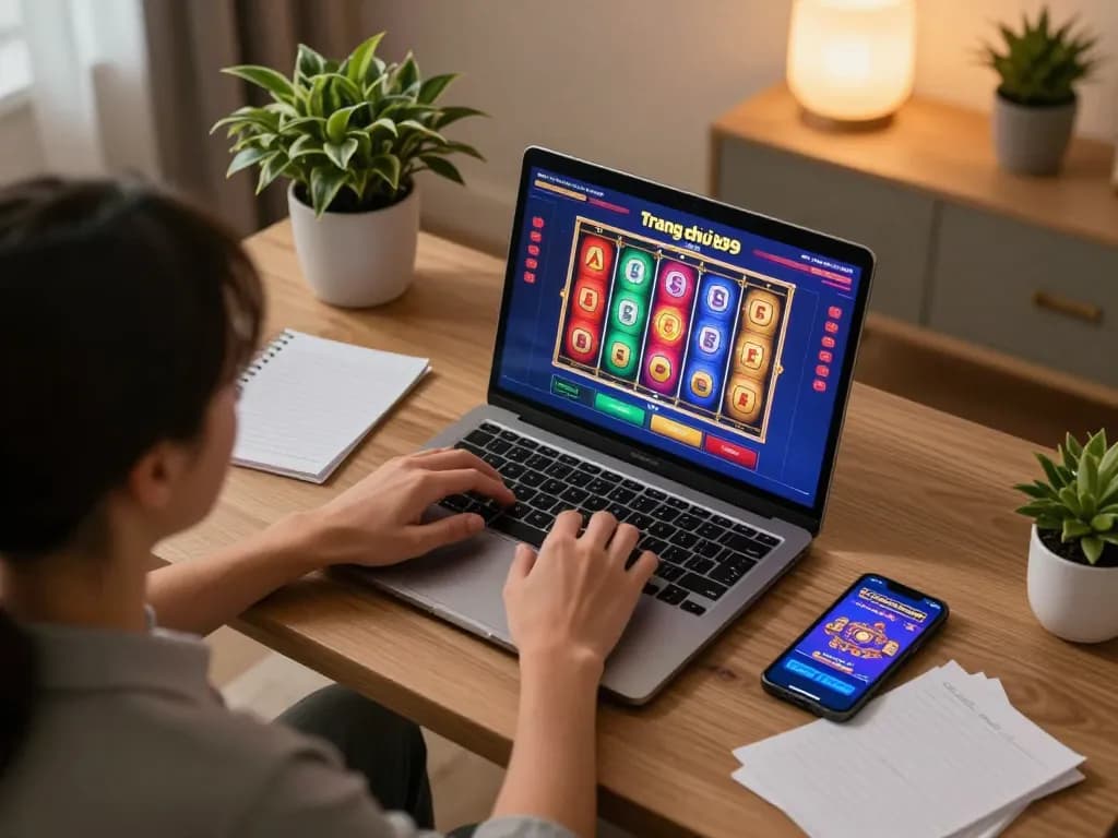 Engaging gameplay at home on Trang chủ RR99 with colorful slot game interface on laptop