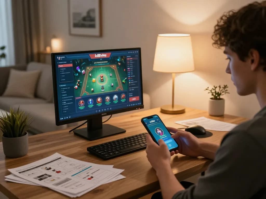 Person using the lc88vina app for mobile gambling in a cozy home setting