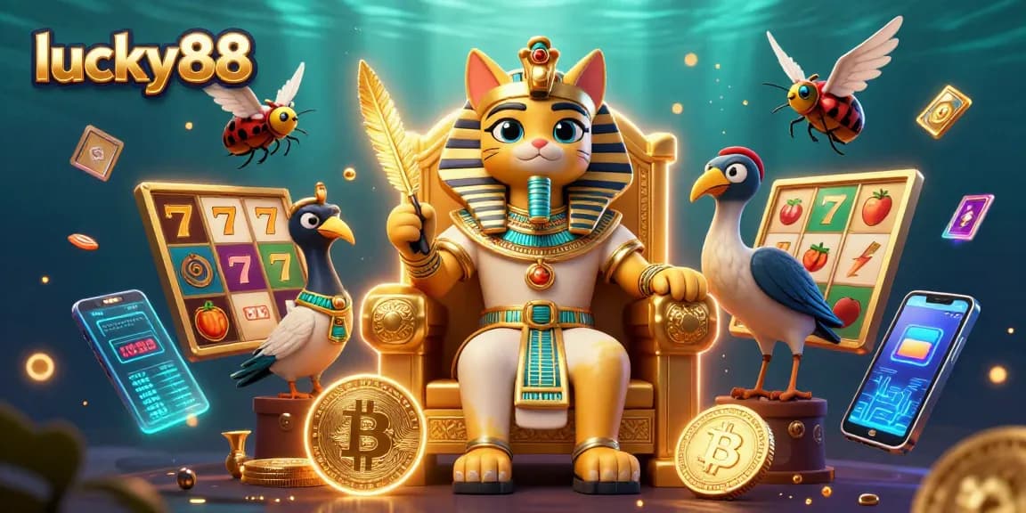 Engage with lucky88 slot reels and crypto elements in a vibrant 3D illustration scene.
