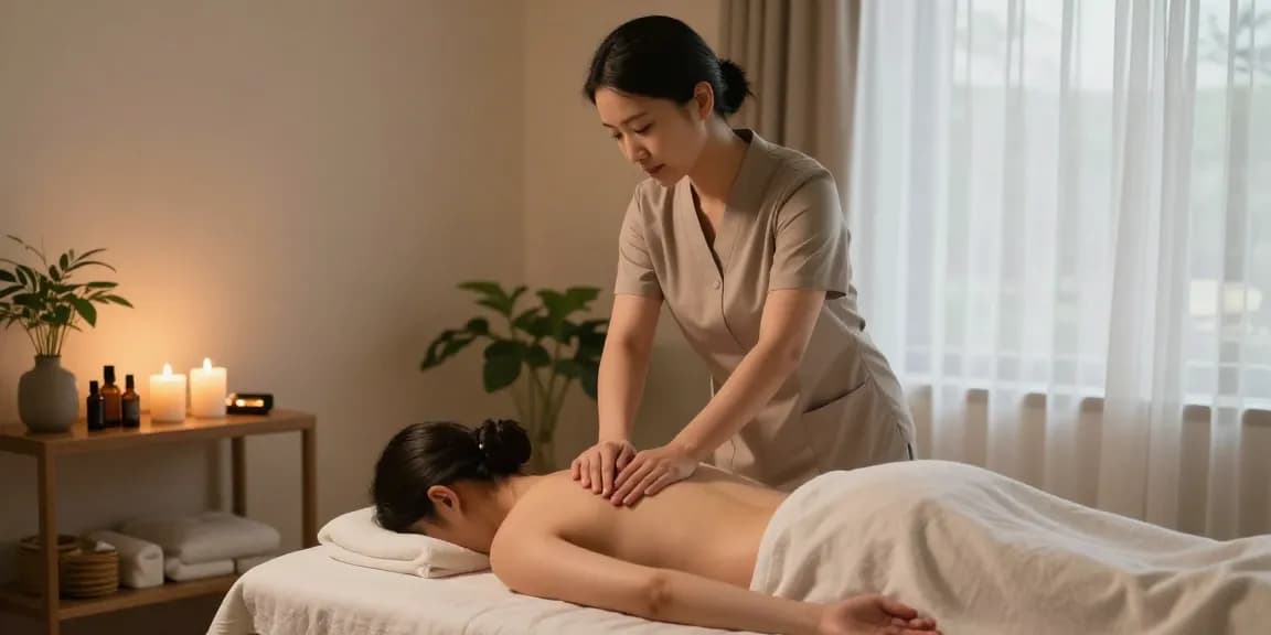Relaxing atmosphere in a 1인샵 massage therapy room with calming decor and a therapist providing Swedish massage.