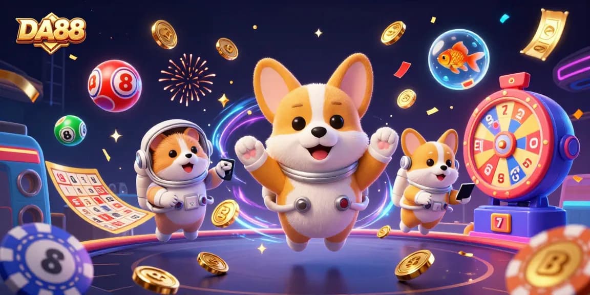 Engage in thrilling DA88 gaming experiences with vibrant characters in a cosmic casino.