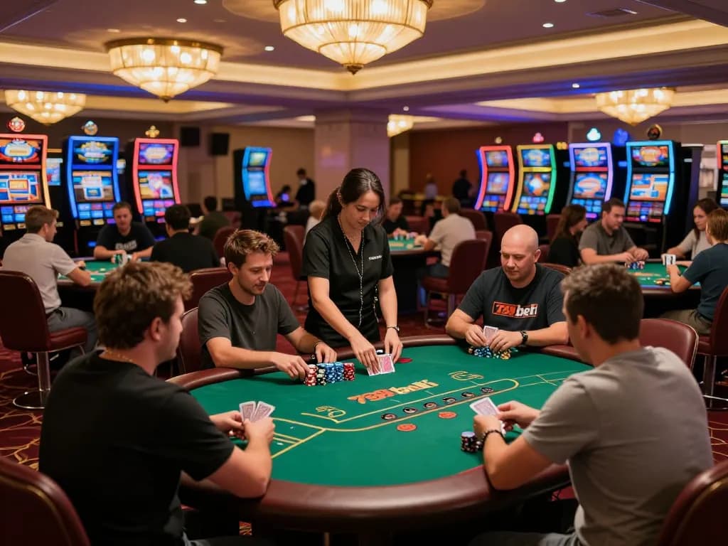 Players enjoying poker at Nhà cái 789bet, showcasing dynamic gameplay and vibrant casino atmosphere.