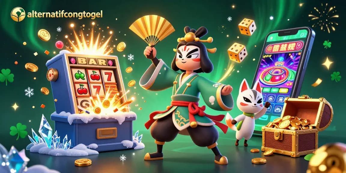 Experience the excitement of alternatifcongtogel with vibrant characters amid jackpot symbols and dynamic casino elements.
