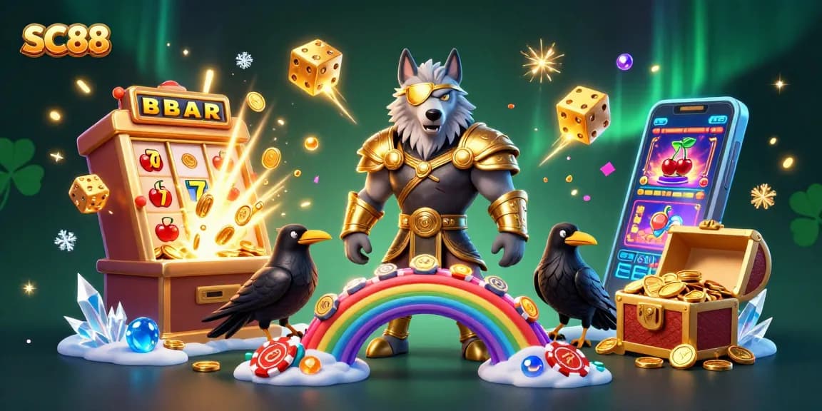 Experience a thrilling gaming journey with SC88 amid a vibrant 3D casino scene.