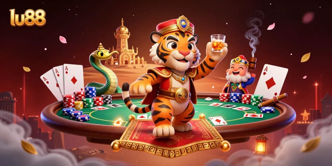 Win big at lu88 with captivating 3D casino illustration showcasing vibrant poker and gaming elements.