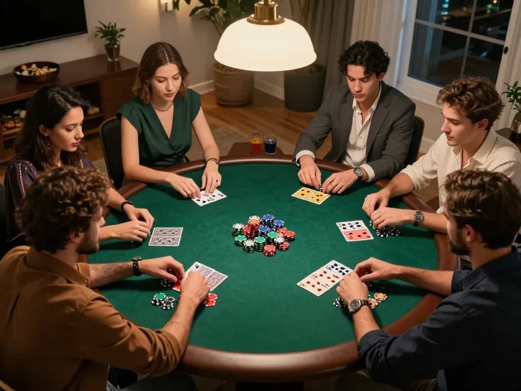 Enjoying a thrilling poker night with friends at home, all testing their strategies at 789club.