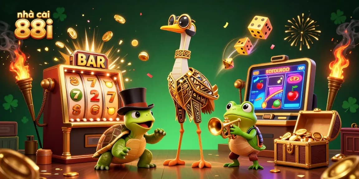 Experience the thrill with nhà cái 88i in this vibrant 3D casino illustration showcasing dynamic gaming elements.