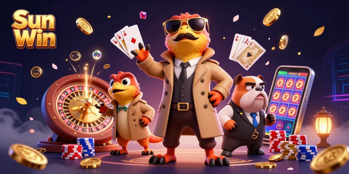 Experience the thrill of Sun Win with playful raptors in a trench coat entering a VIP casino lounge.