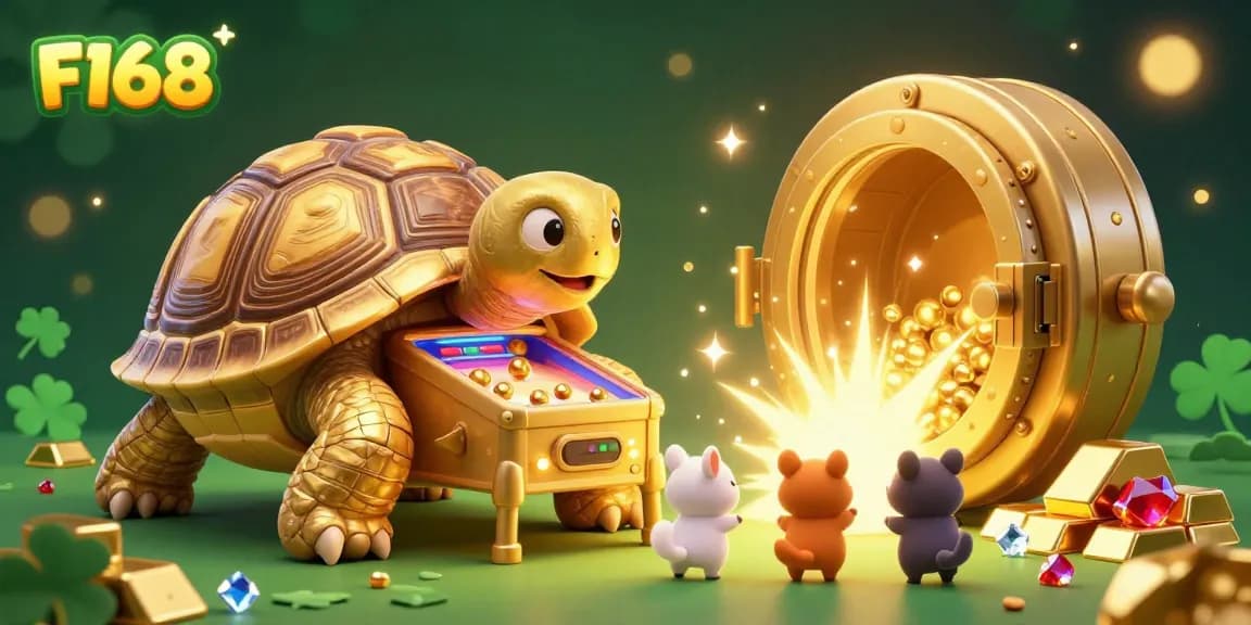 Experience thrilling gaming moments with F168's colossal golden tortoise and rich treasures awaiting players!