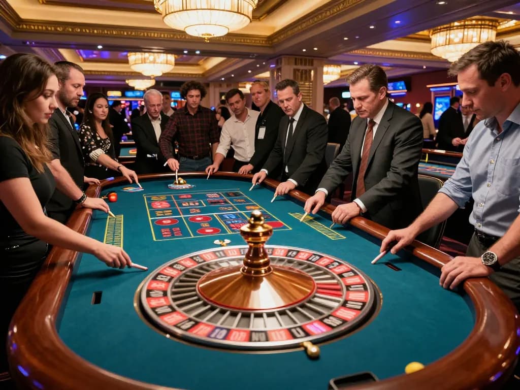 Players betting at the GO8 roulette table during an exciting casino game.