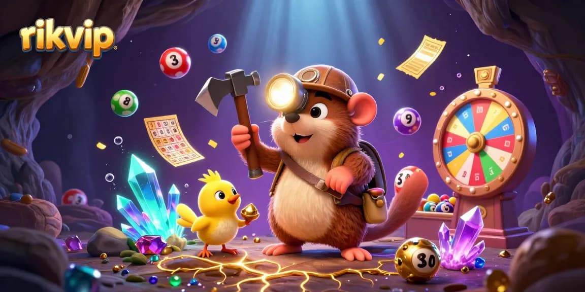 Join the treasure hunter mole and canary in a vibrant rikvip lottery adventure packed with colorful balls and golden prizes.