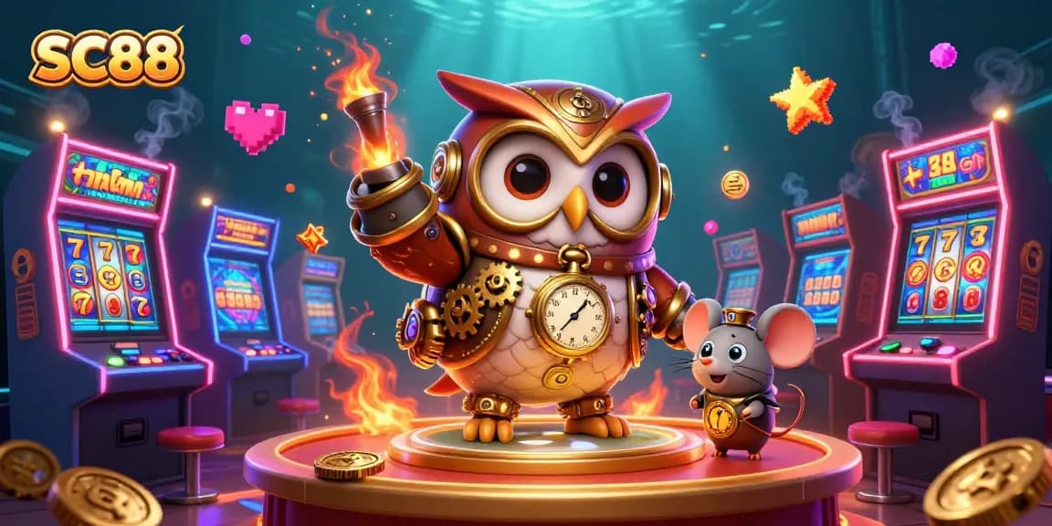 Experience the thrill of SC88's slots with a vibrant, dynamic 3D casino scene featuring lucky elements.