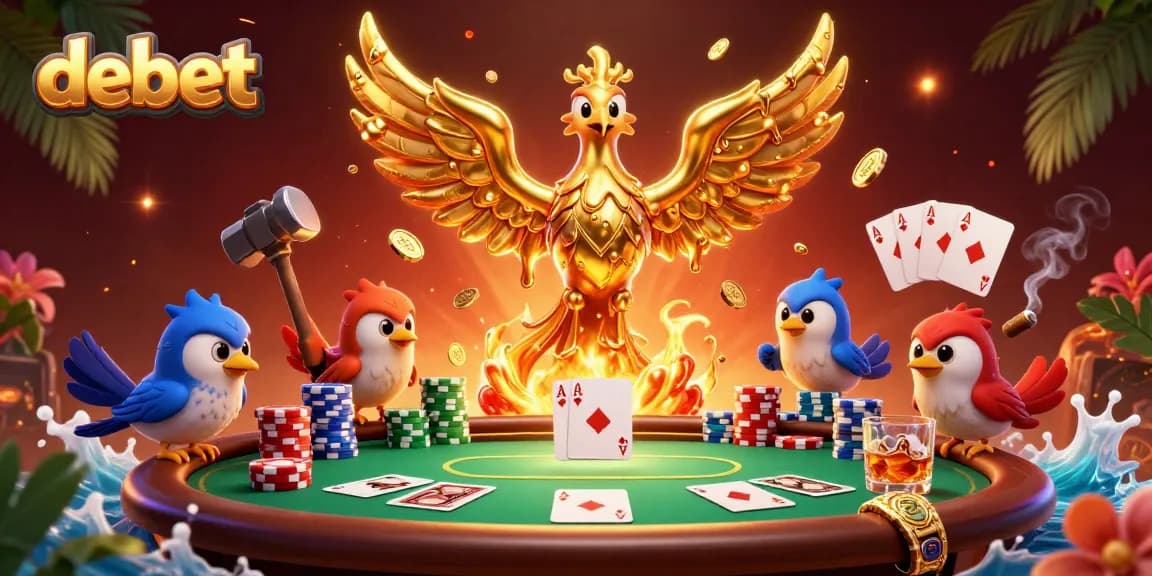 Experience debet's thrilling poker scene with a molten metal phoenix and dynamic gameplay elements.