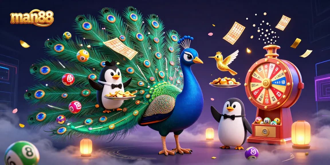 Experience the thrill of man88 lottery gaming with vibrant elements in an engaging 3D illustration