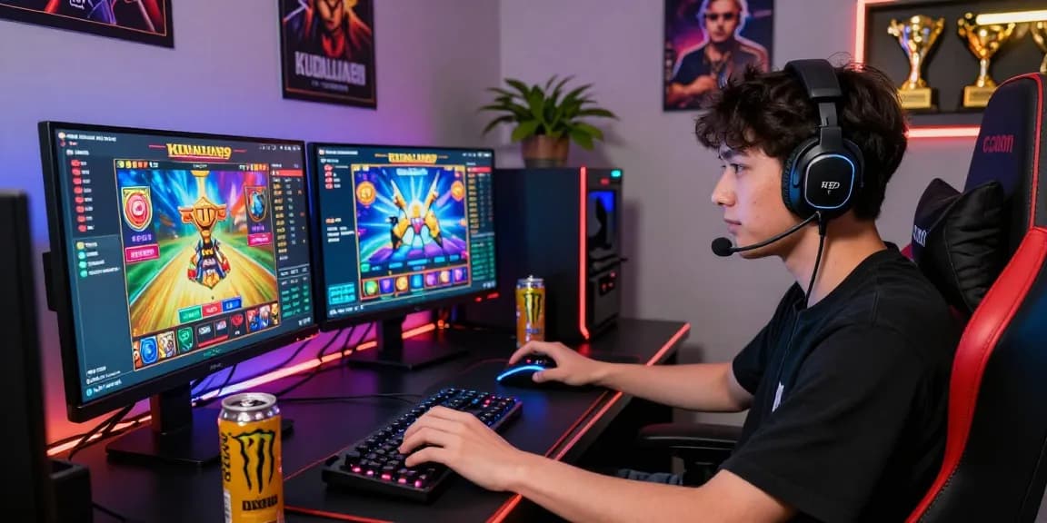 Pengguna KUDALIAR89 bermain game slot online dengan fokus tinggi di ruang permainan modern.