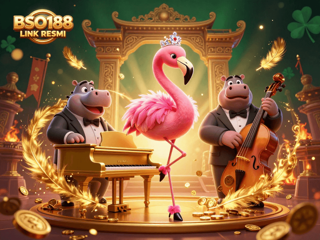 Experience winning at BSO188 LINK RESMI with vibrant casino imagery featuring a flashy lounge singer and dynamic atmosphere.