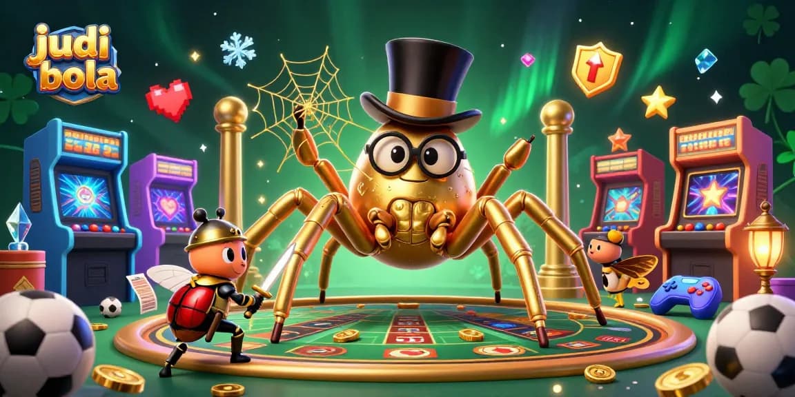 Engage in judi bola action with a vibrant scene featuring characters amidst sports betting elements and casino aesthetics.