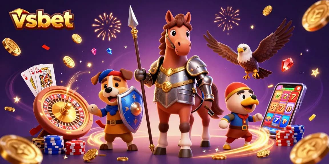 Experience thrilling games with vsbet, showcasing a captivating 3D casino scene with vibrant animations.
