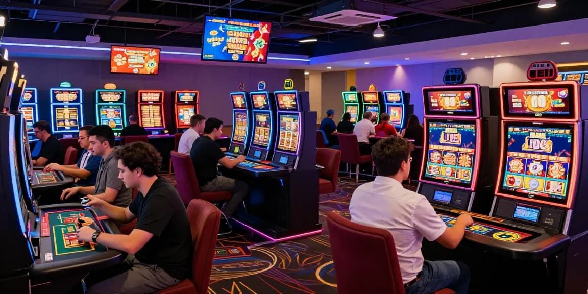 The lively atmosphere at https://chps.org.uk/ credit card casinos, featuring players engaged in various games with colorful neon lights, showcasing promotions and excitement.