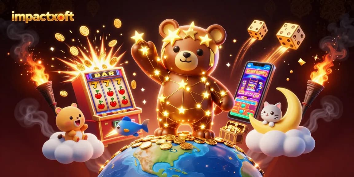 Play and win with impactxoft at a vibrant casino-themed illustration filled with dynamic gaming elements.