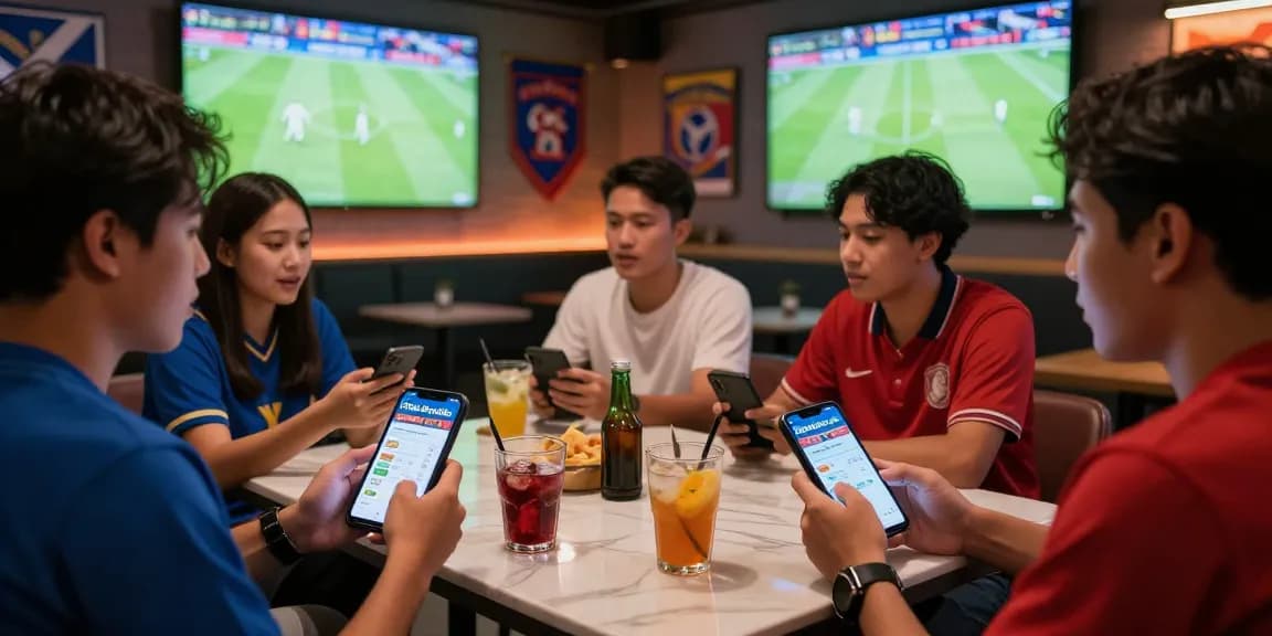 Engaging mix parlay betting experience on Daftar Bola88 with friends in a sports lounge
