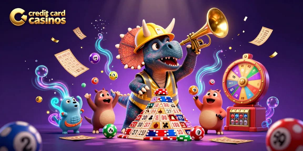 Experience excitement at credit card casinos with lively gaming action, featuring a triceratops and a parasaurolophus.