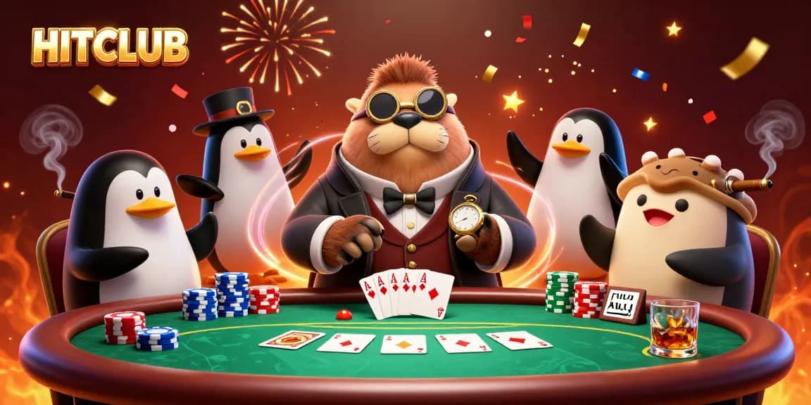HITCLUB showcases a jolly walrus in a Victorian suit at an underwater poker table, capturing a thrilling gaming moment.