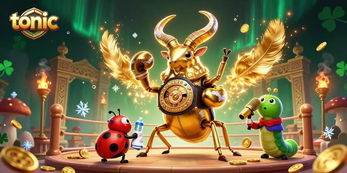 Tonic powers up big wins at the casino, featuring a giant beetle champion and dynamic gaming elements.