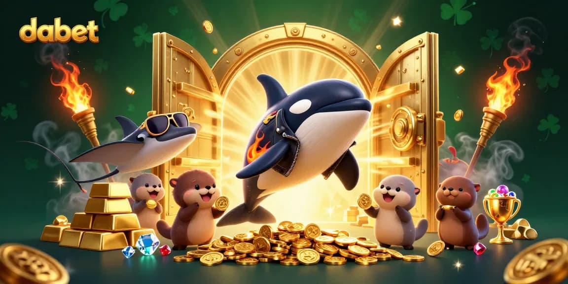 Dabet brings excitement alive with a vibrant scene featuring playful characters and golden treasures, perfect for online gaming enthusiasts.