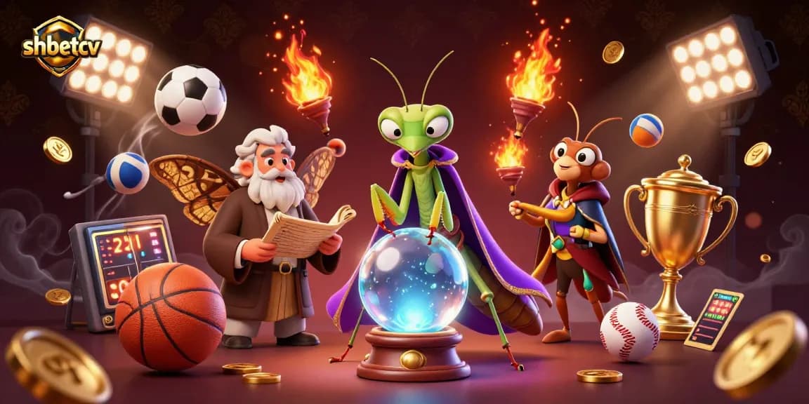 Experience thrilling adventures at shbetcv with a mystical fortune teller and a wise librarian surrounded by sports action.