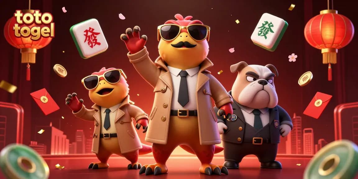 Experience the excitement of toto togel with a whimsical 3D scene of raptors in a trench coat at a casino.