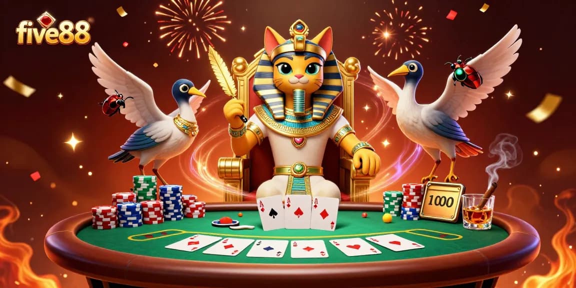 Engage with five88's thrilling casino atmosphere featuring vibrant characters and dynamic gaming elements.