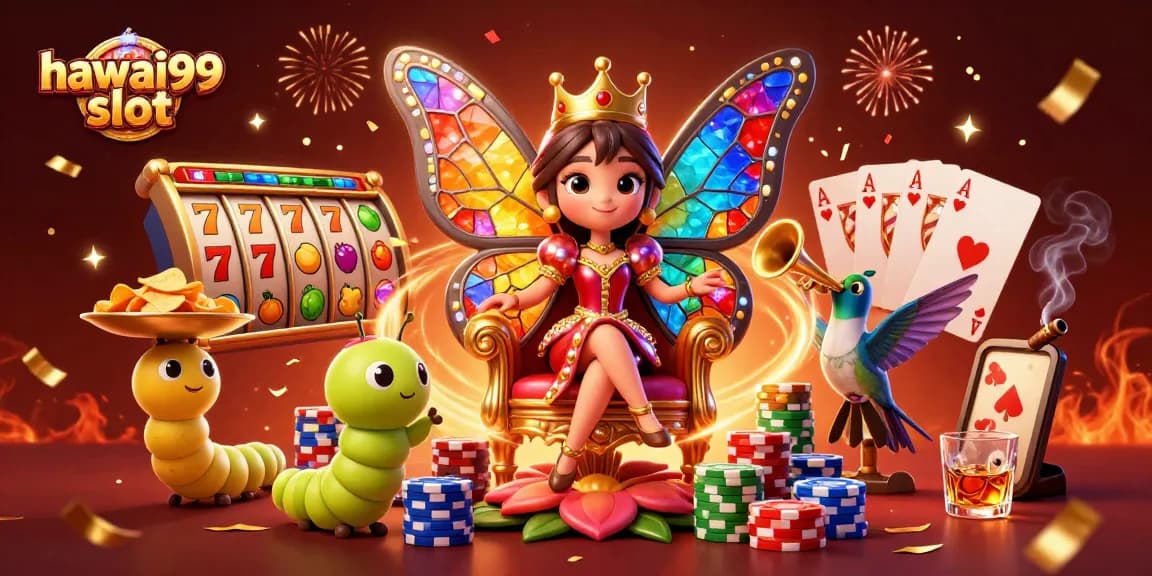 Spin the hawai99 slot for thrilling jackpot rewards surrounded by vibrant casino elements.