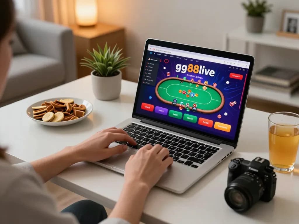 Engaging in strategic gameplay at gg88live online casino on a stylish home setup