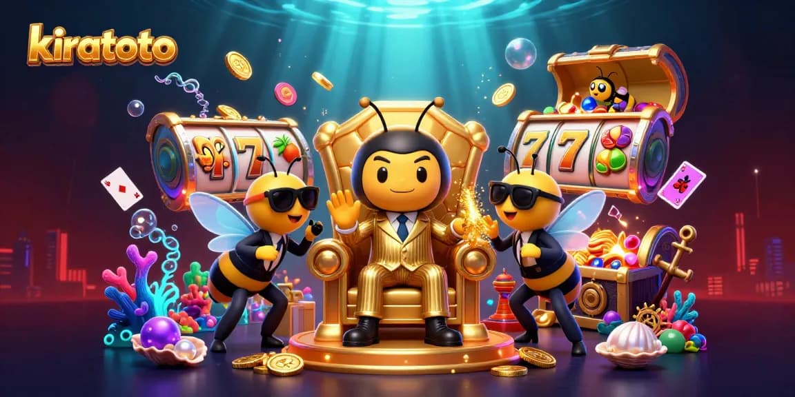 Kiratoto players enjoying dynamic slots with vibrant symbols and exciting jackpot opportunities in an immersive casino illustration.
