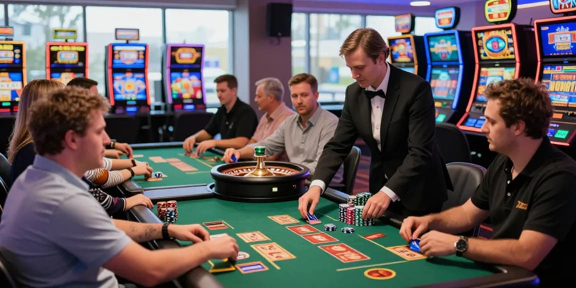 Engaging scene of credit card gambling at https://crownwoods.org.uk/ with players at live dealer games and vibrant gaming stations.