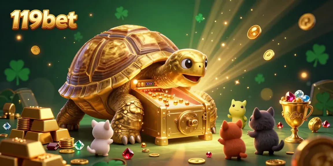 Engage with thrilling gameplay at 119bet, a vibrant scene depicting casino excitement and golden treasures.