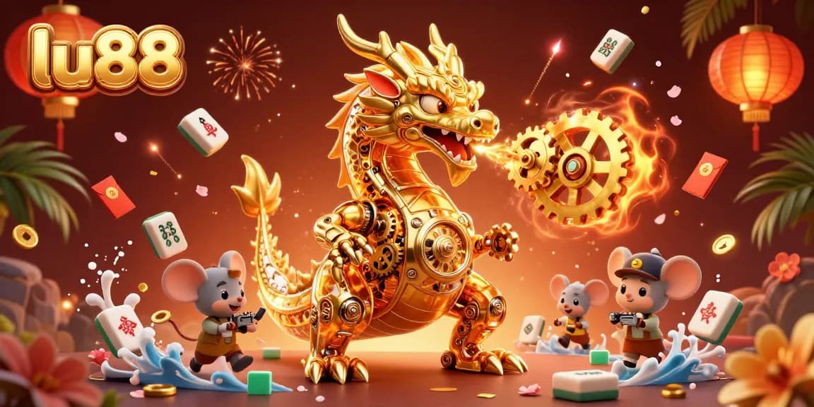 Experience the thrilling world of lu88 with a vibrant dragon and golden elements representing exciting casino action.