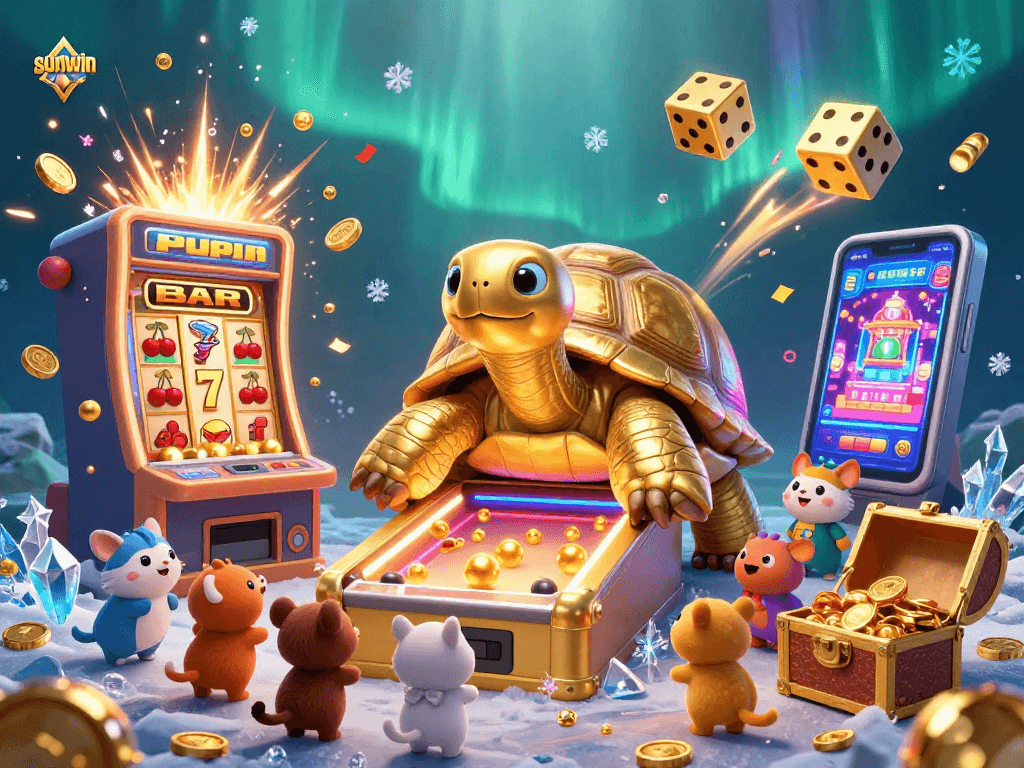 Spin to win with sunwin in a vibrant casino-themed underwater illustration.